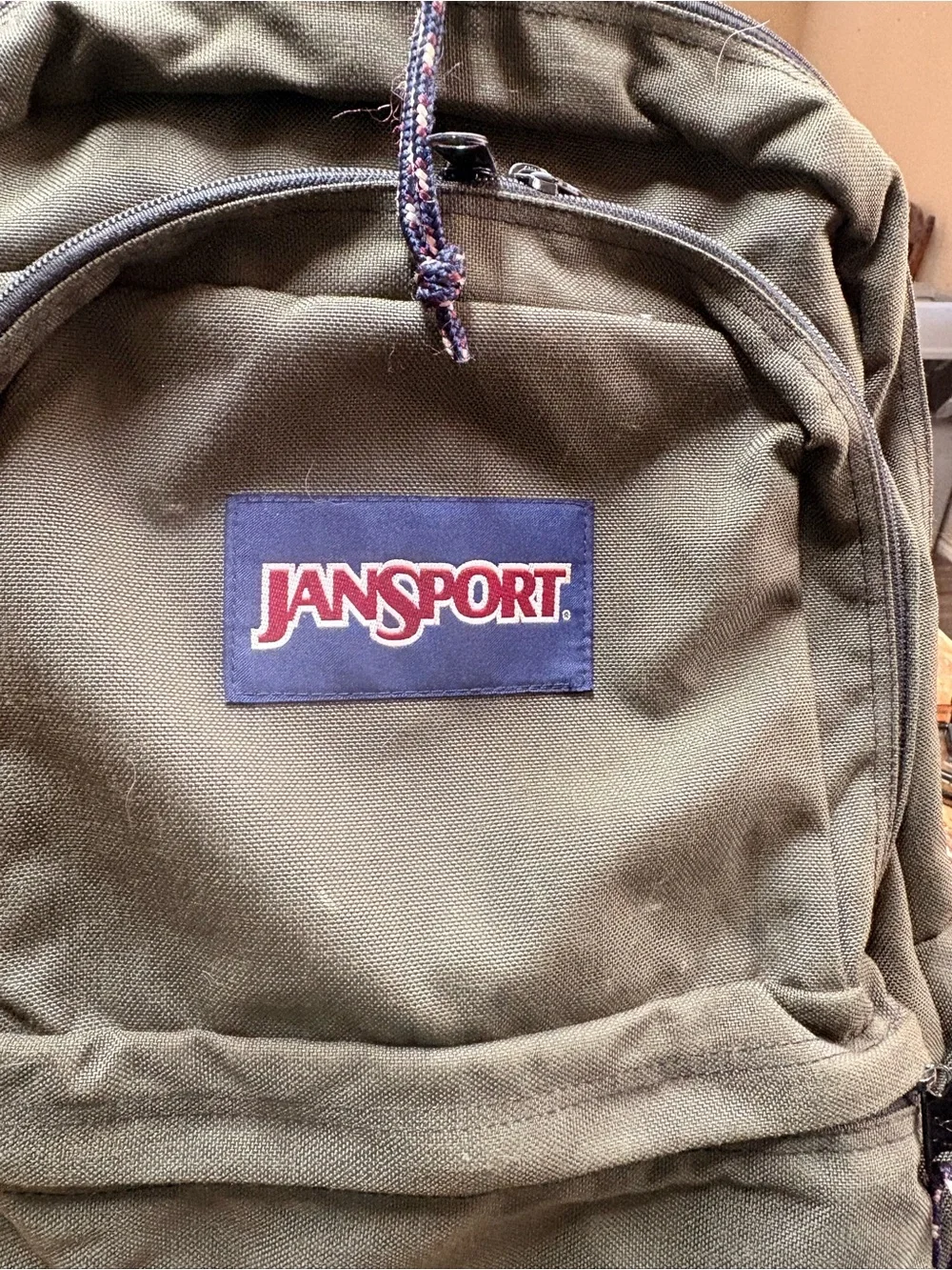 90’s Jansport Olive Green Canvas Backpack w/Brown Suede Base Large